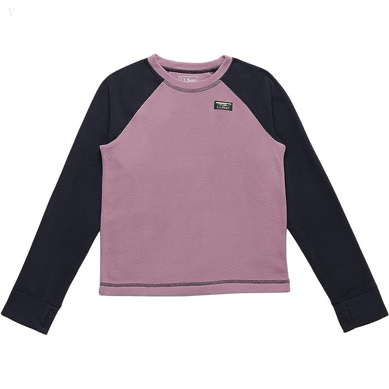 L.L.Bean Fitness Fleece Long Sleeve Tee Color-Block (Little Kids) Mauve Berry/Carbon Navy ID-tzl0yO78