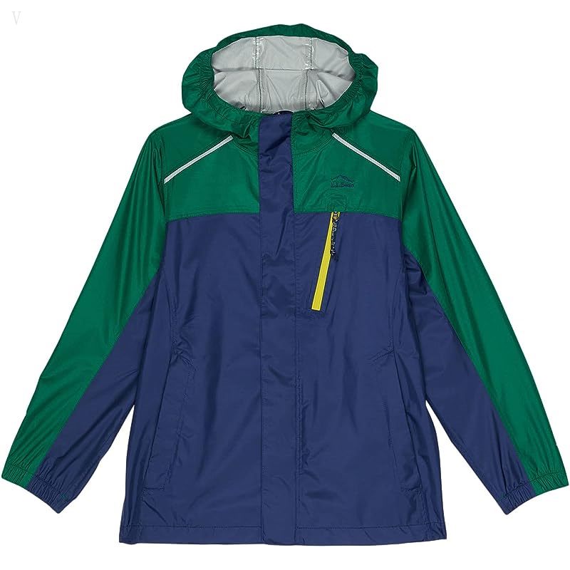 L.L.Bean Trail Model Rain Jacket Color-Block (Big Kids) Night/Emerald Spruce ID-x7t7CReU