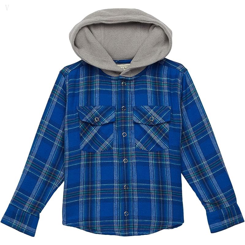 L.L.Bean Fleece Lined Flannel Shirt Hooded Plaid (Little Kids) Bright Blue ID-xfmciNcn