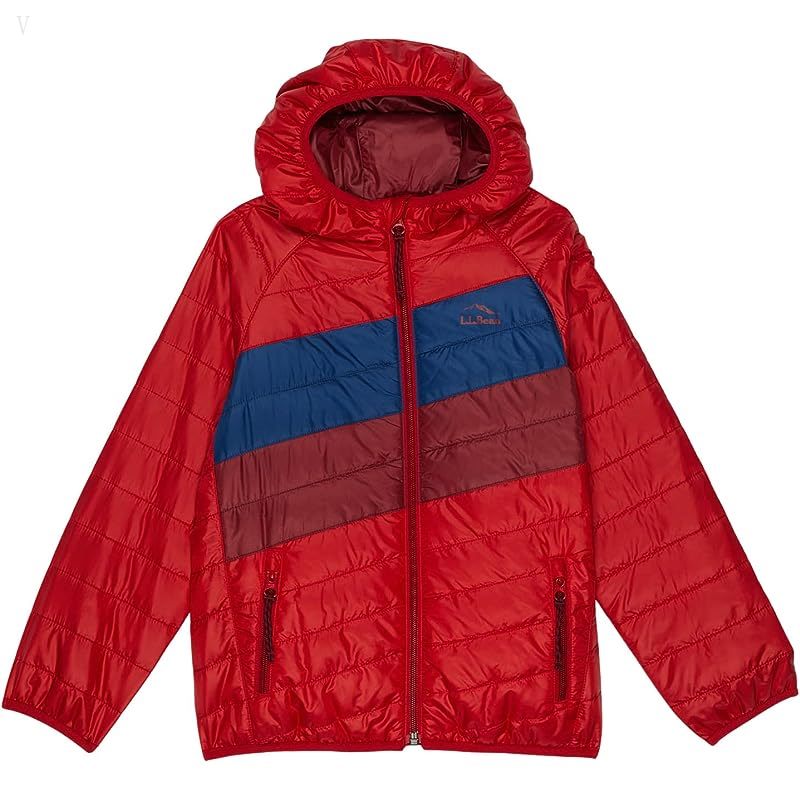 L.L.Bean Primaloft Packaway Hooded Color-Block Jacket (Little Kids) Dark Red/Mountain Red ID-zVbK6t52